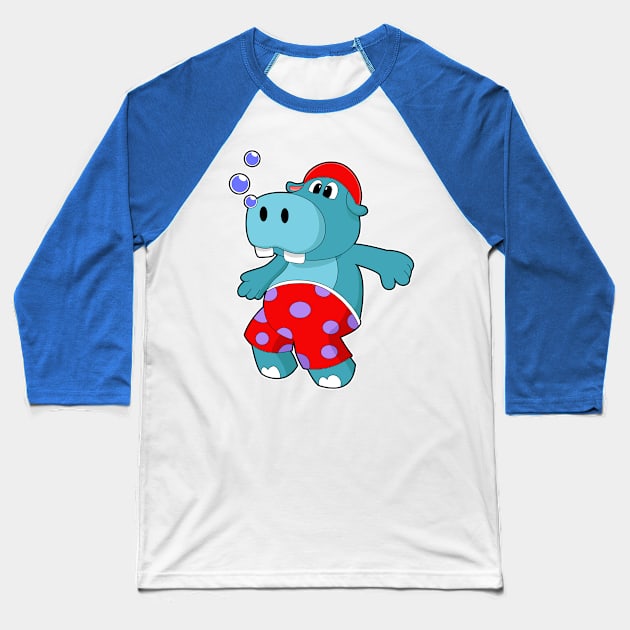 Hippo at Swimming with Swimming trunks Baseball T-Shirt by Markus Schnabel